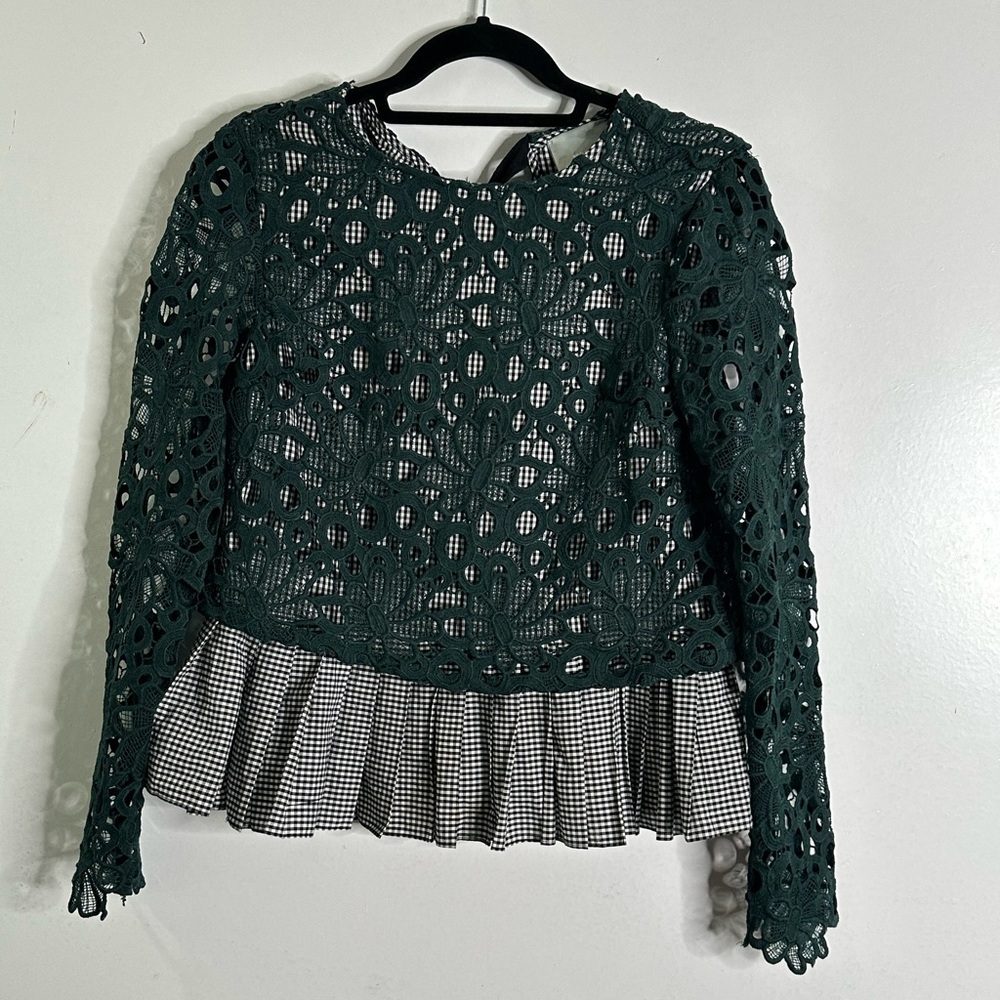 Anthropology Maeve forest green lace Gangnam blouse size Small - Picture 2 of 8